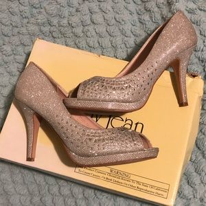 Silver Glittery Peep Toe Heels Size 8